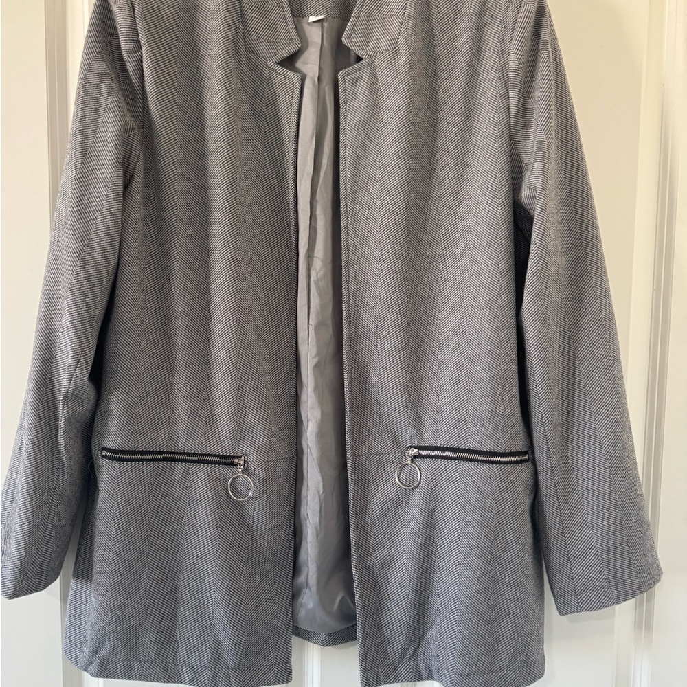 Gray Women's Blazer with Zipper Pockets